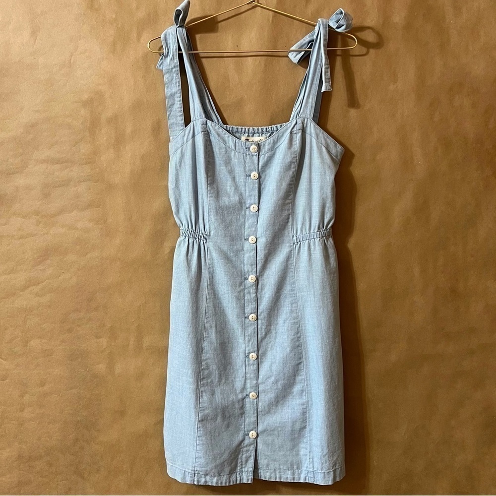 Madewell | NWT Denim Tie-Strap Button-Front Sundress in Morley Wash Size 0